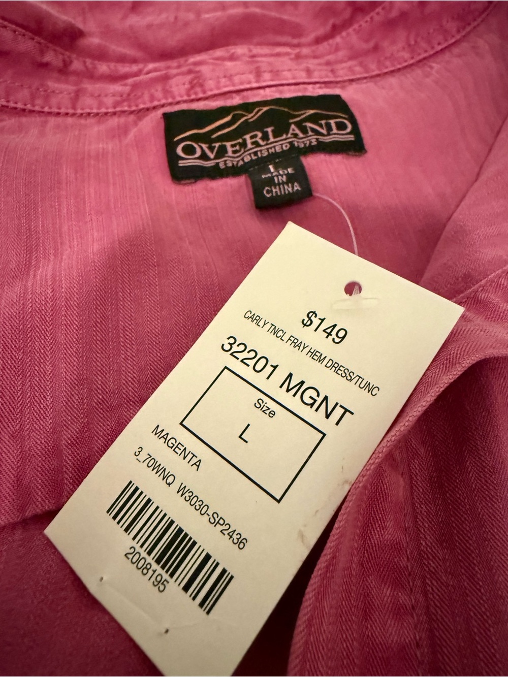 Overland Carly Lyocell Fray Hem Tunic Dress Womens Large Magenta Snap Front NWT - Picture 4 of 10